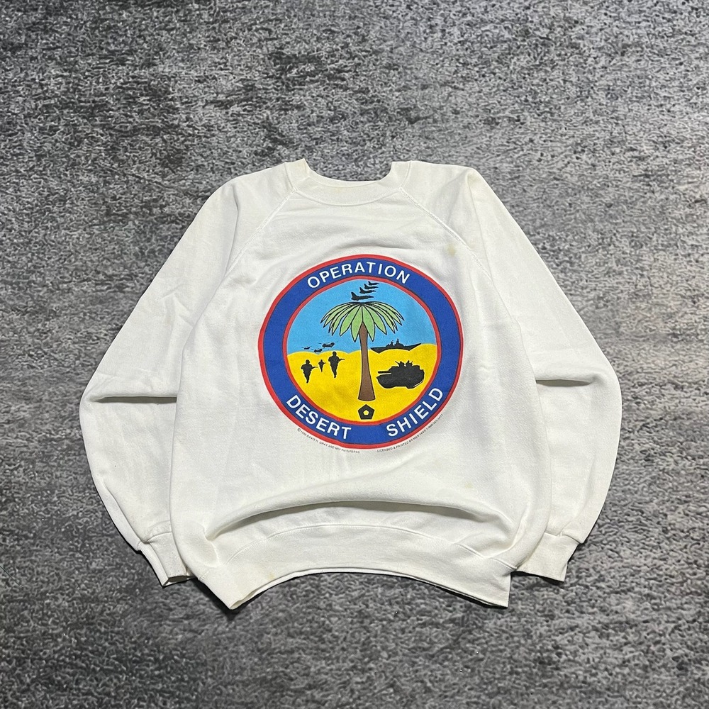 Vintage Operation Desert Shield Crewneck Sweatshirt Mens Large White Hanes 90s